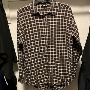 LOFT Brown and Cream Checkered Button Down Shirt